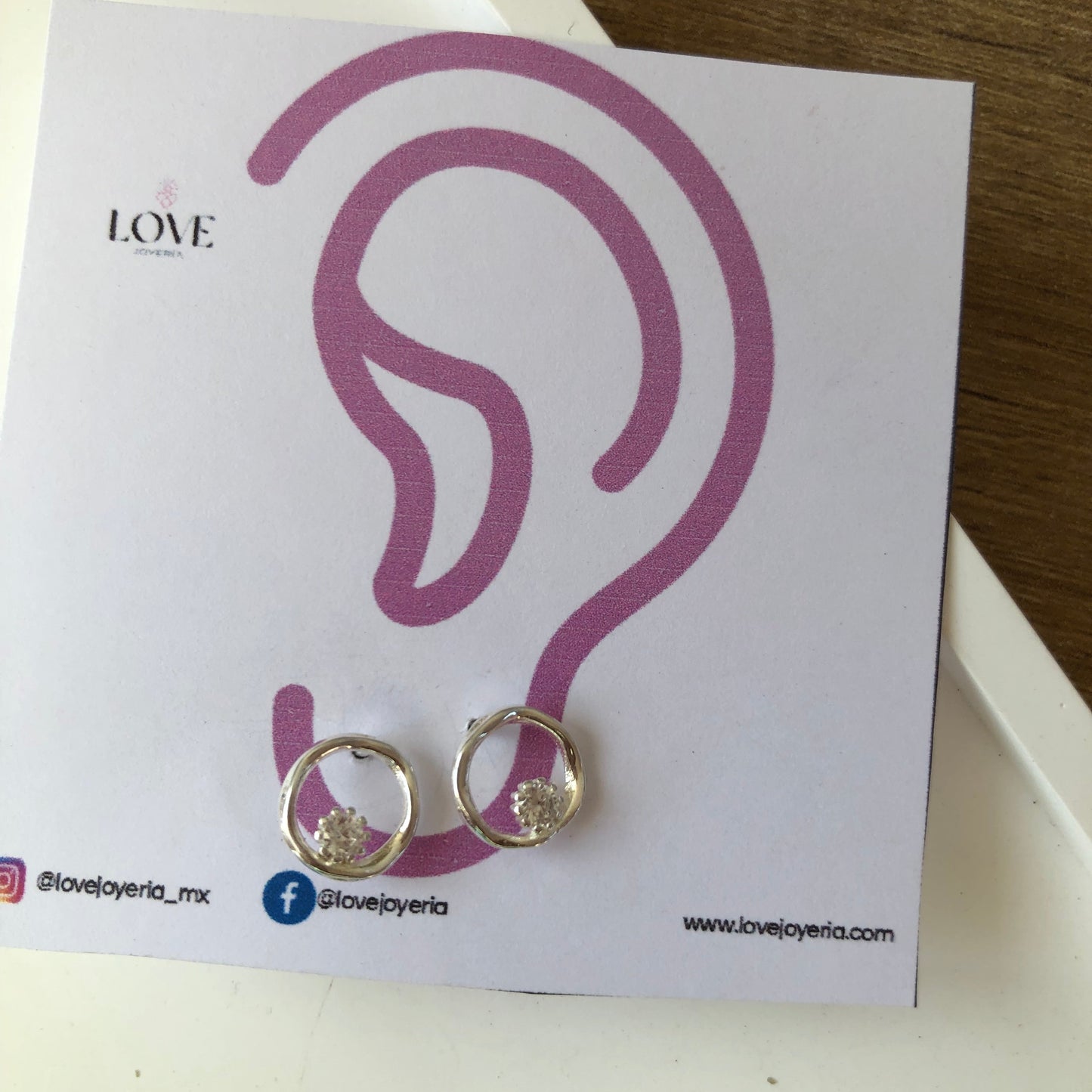 Aretes círculo con piedrita Plata 925