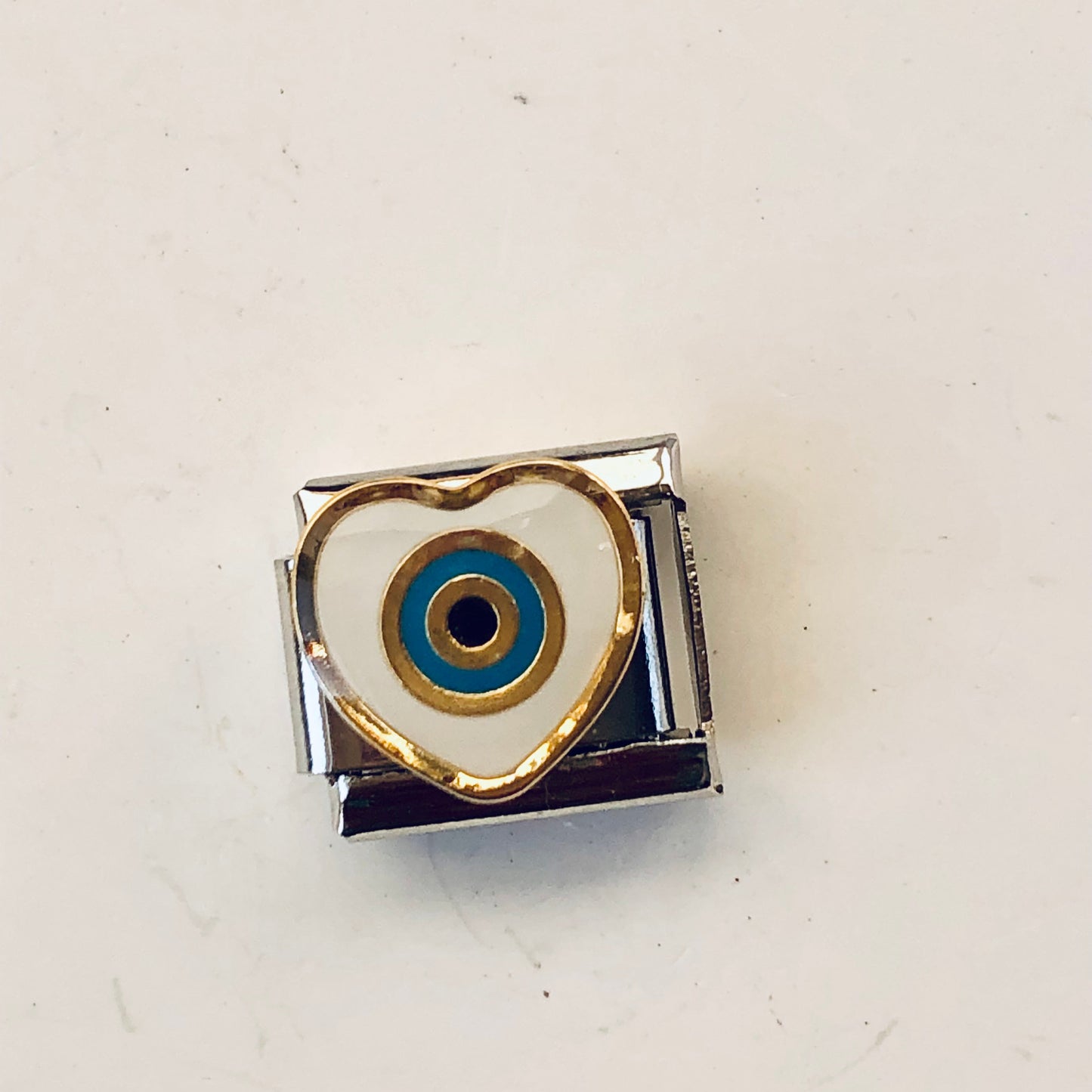 Charms pulsera italiana ojo en corazón blanco