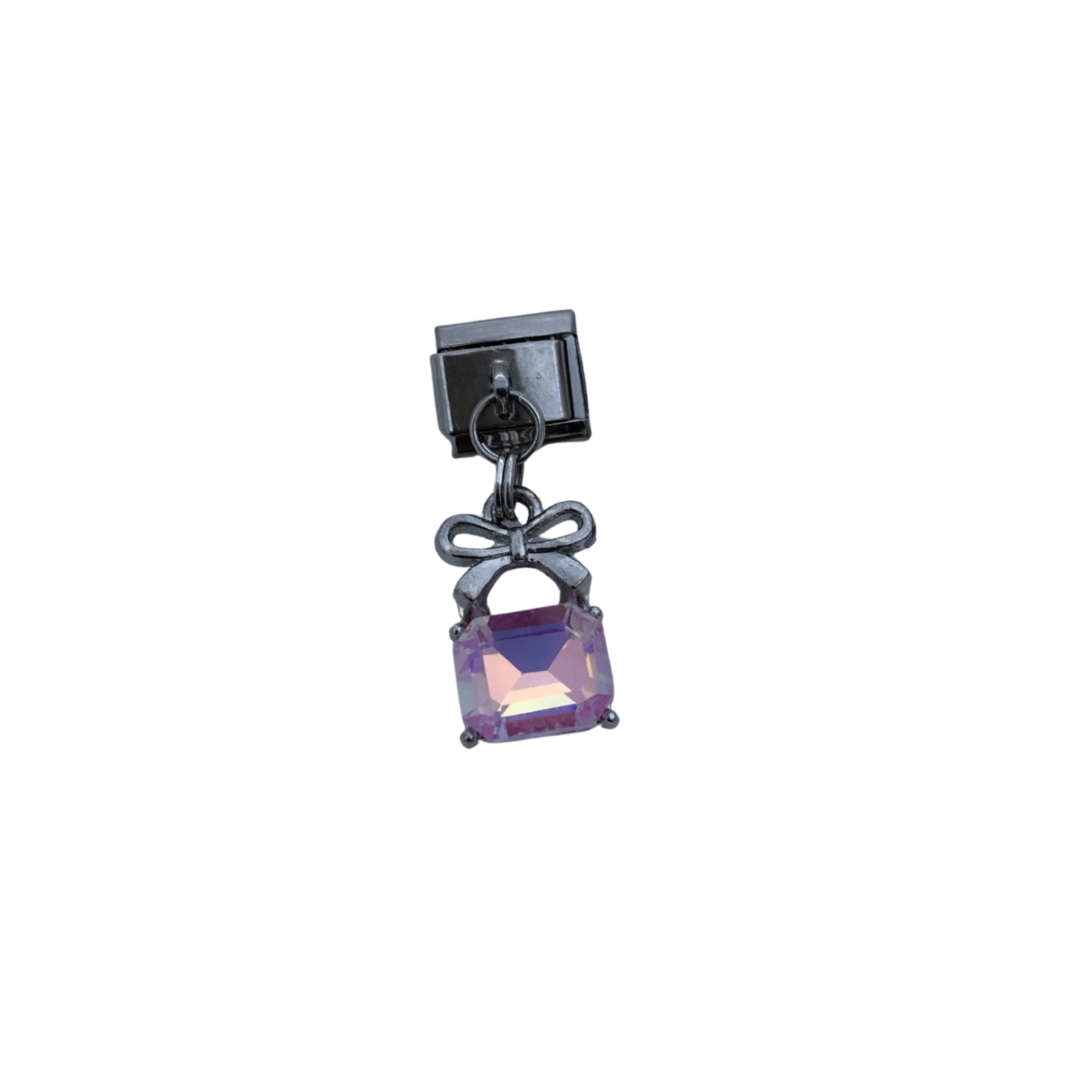 Charm plateado piedra morada con moño 1 pieza