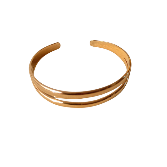 Pulsera doble acero dorada rígida