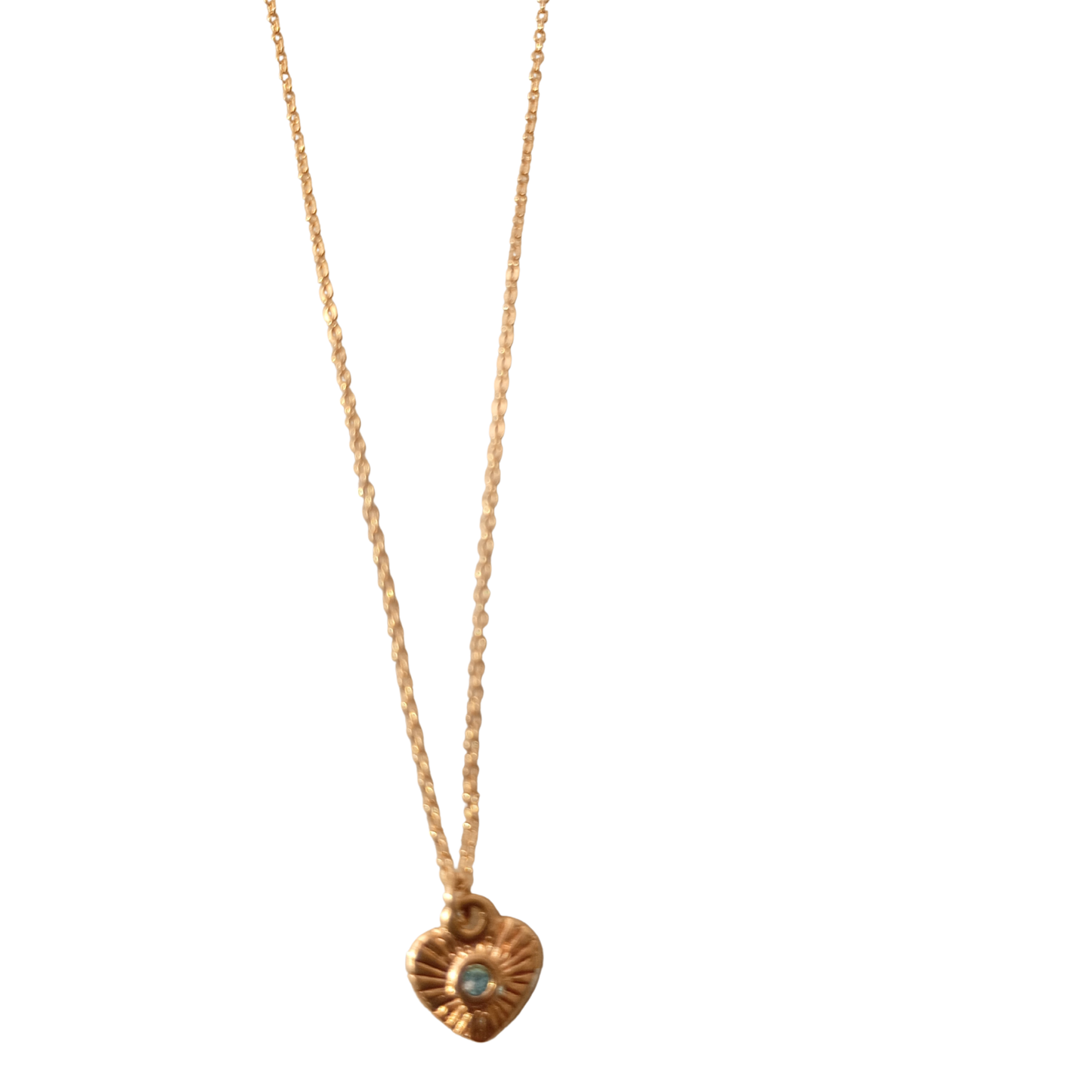 Collar corazón con rayas y piedra azul