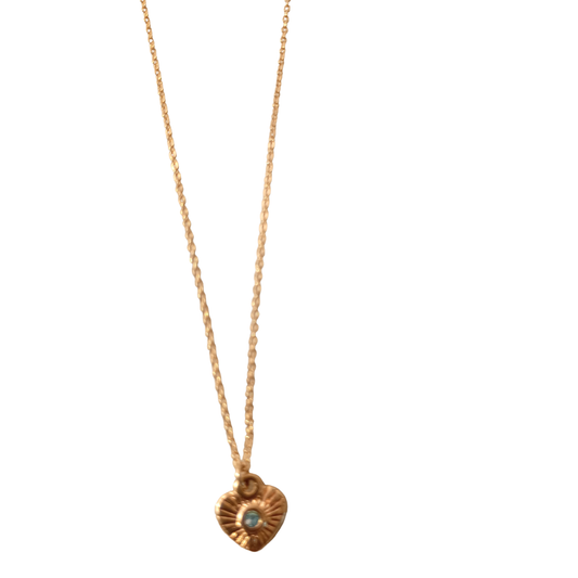 Collar corazón con rayas y piedra azul