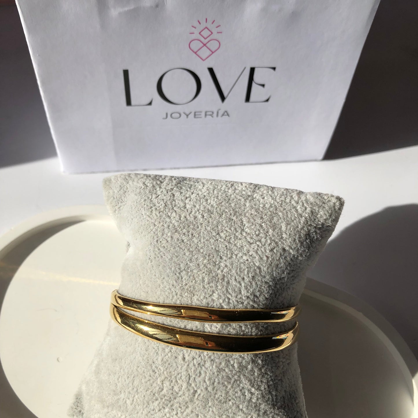 Pulsera doble acero dorada rígida