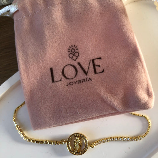 Pulsera ajustable Virgen de Guadalupe con madre perla