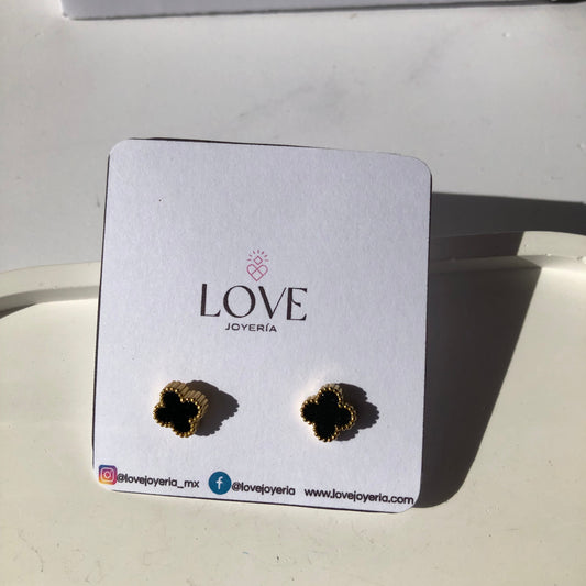 Aretes trébol negro acero inoxidable