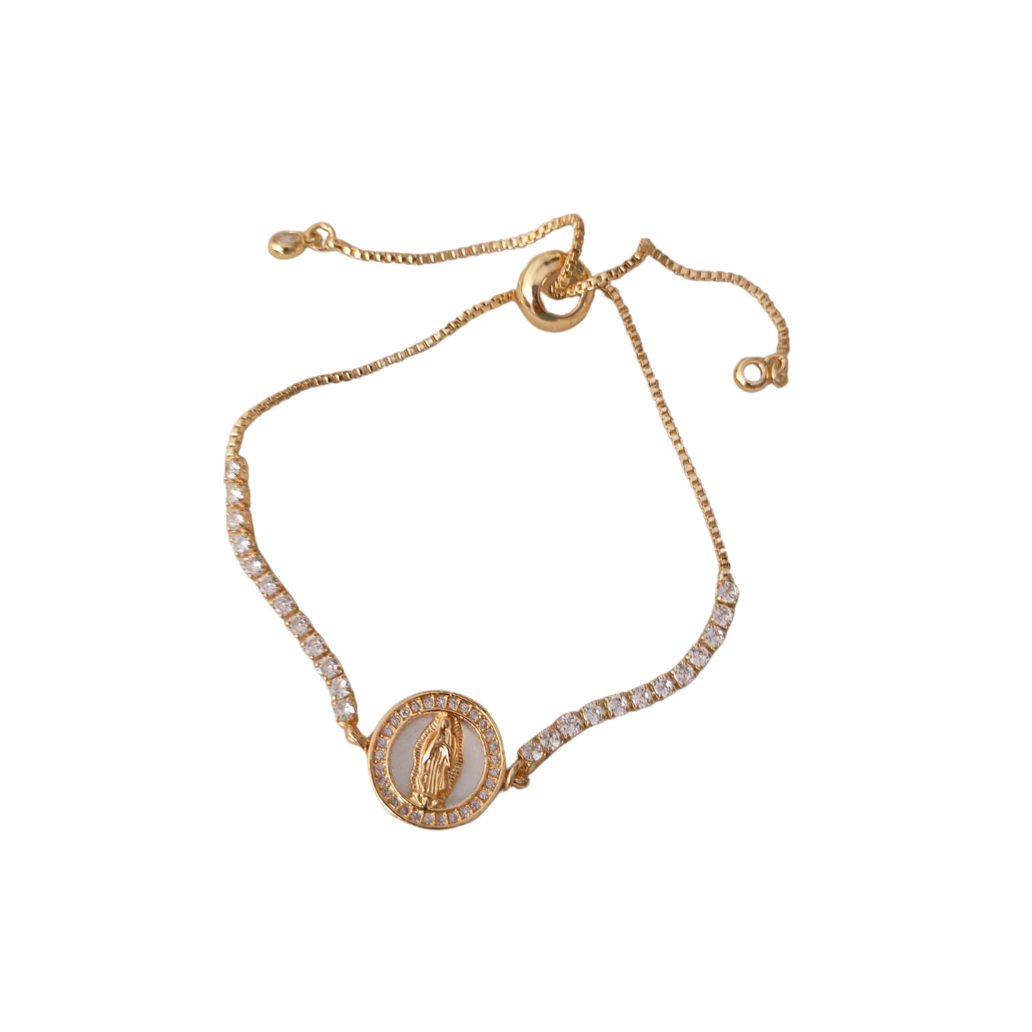 Pulsera ajustable Virgen de Guadalupe con madre perla