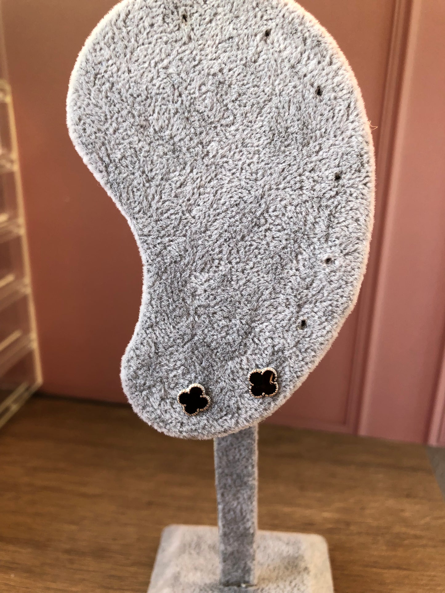 Aretes plata .925 trébol negro