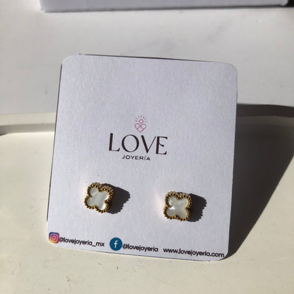 Aretes trébol blanco acero inoxidable