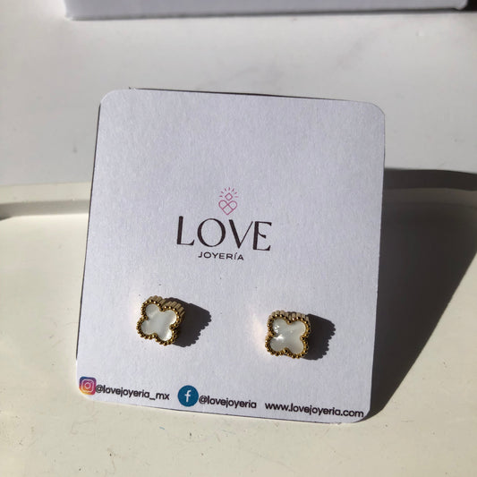 Aretes trébol blanco acero inoxidable