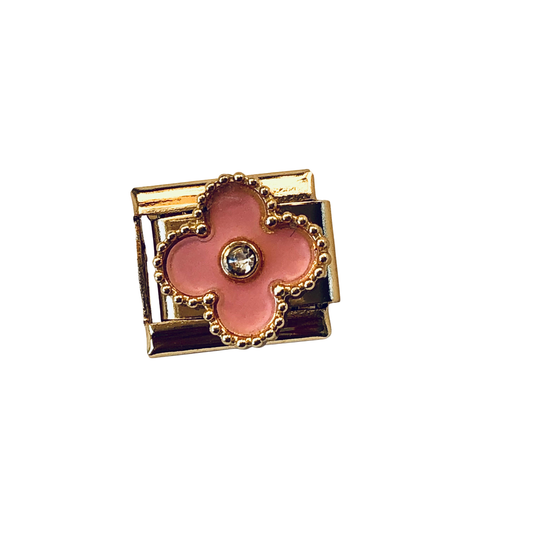 Charm para pulsera Italiana trébol rosa