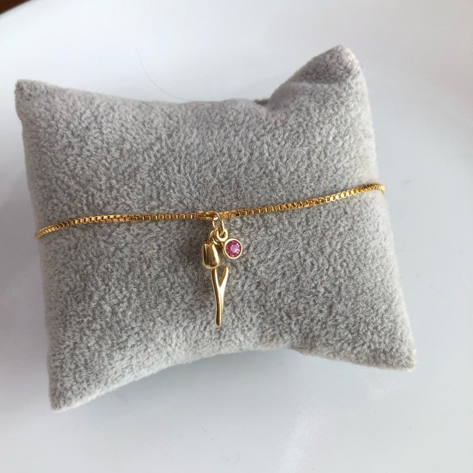 Pulsera Tulipán con Zirconia Rosa