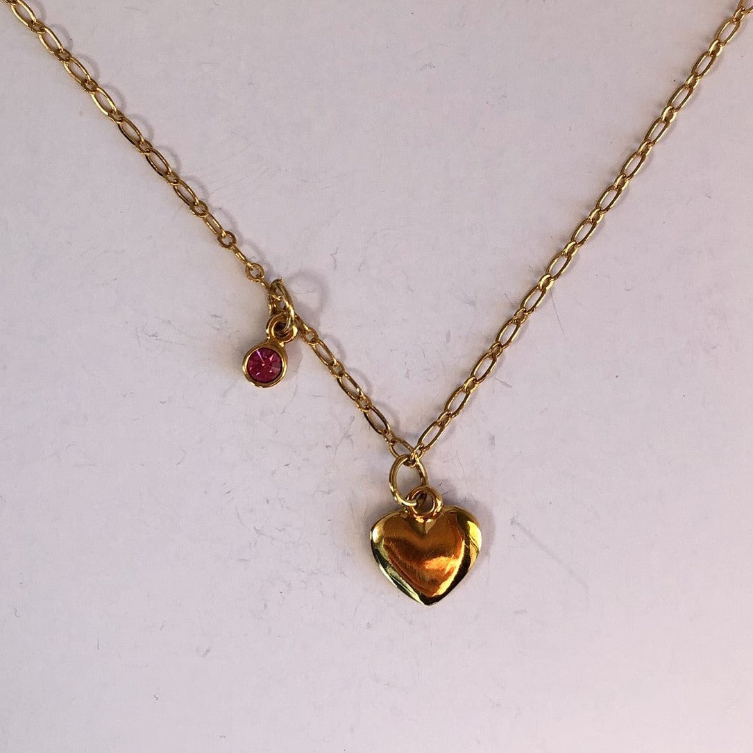 Collar Corazón con Zirconia Rosa