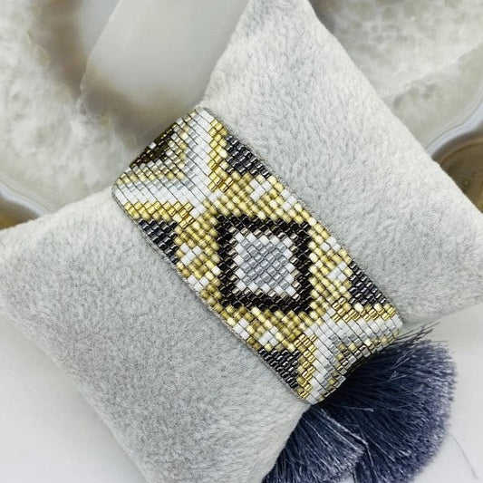 Pulsera Miyuki Gris con dorado
